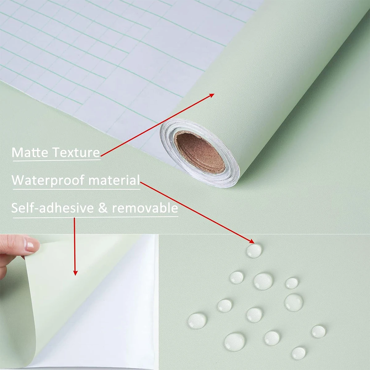 60cmPeel and Stick Vinyl Wallpaper Matte Black Gray White Removable Thick Contact Paper for Walls Kitchens Countertops Cabinets