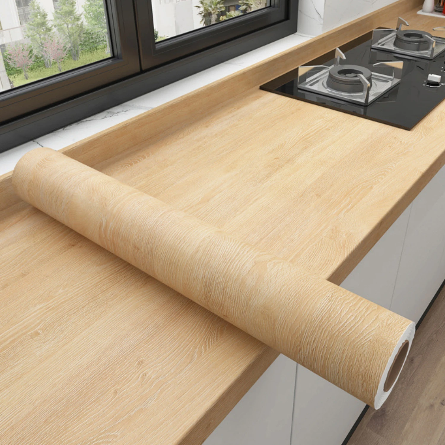 55cm PVC Waterproof Self Adhesive Wallpaper Roll Wood Grain Vinyl Decorative Film for Home Furniture Cabinets Wall Stickers