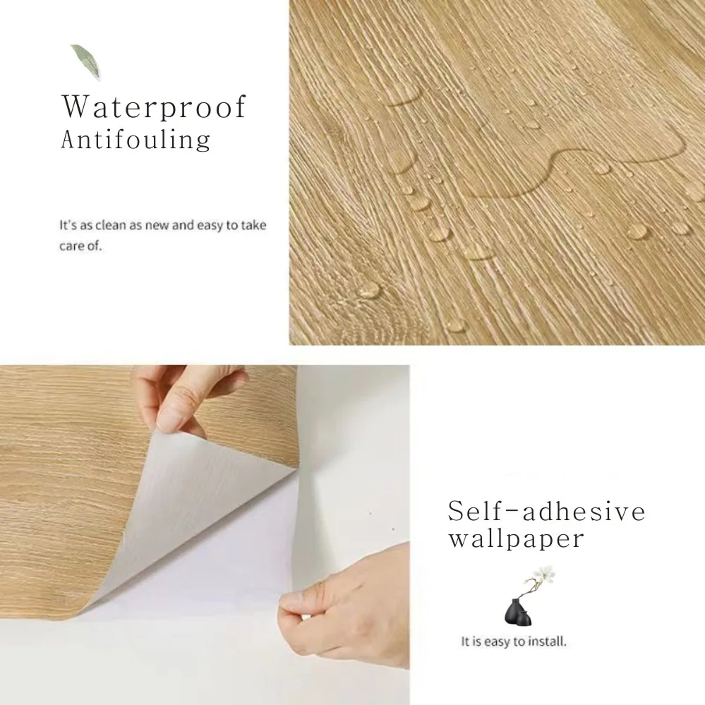55cm PVC Waterproof Self Adhesive Wallpaper Roll Wood Grain Vinyl Decorative Film for Home Furniture Cabinets Wall Stickers
