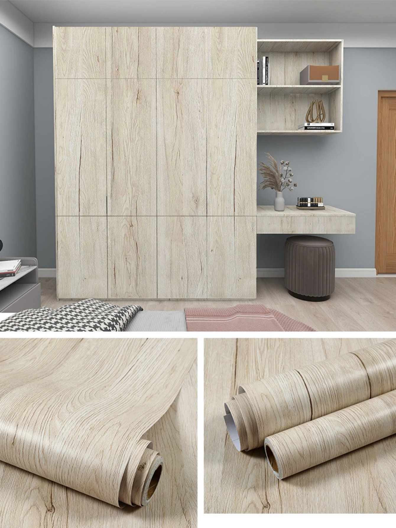 55cm PVC Waterproof Self Adhesive Wallpaper Roll Wood Grain Vinyl Decorative Film for Home Furniture Cabinets Wall Stickers