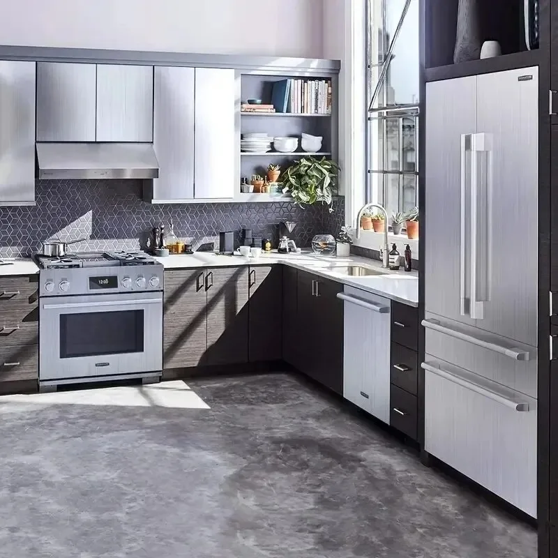 40cm PVC Waterproof Vinyl Wallpaper Stainless Brushed Silver Removable Film for Kitchen Elevator House Appliance Oil-Proof Decor