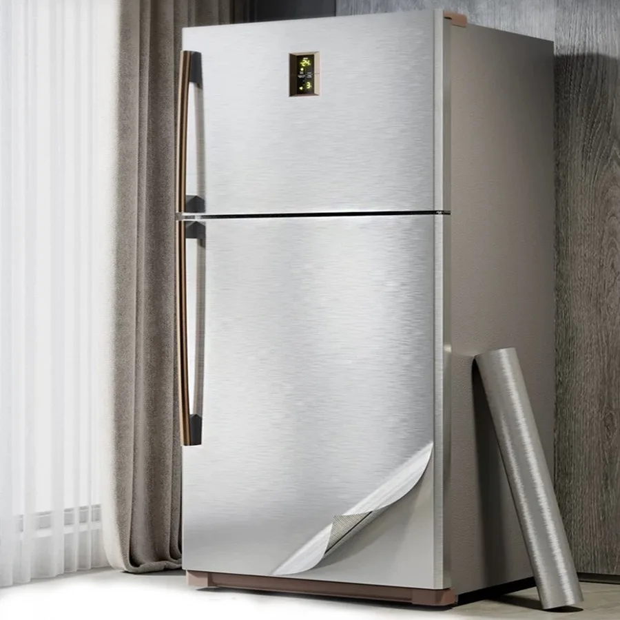 40cm PVC Waterproof Vinyl Wallpaper Stainless Brushed Silver Removable Film for Kitchen Elevator House Appliance Oil-Proof Decor