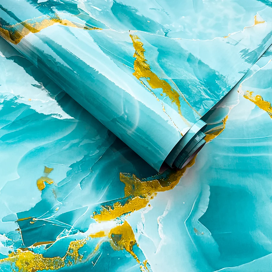 Blue Kitchen Sticker Household Marble Self-adhesive Wallpaper Waterproof and Oil Resistant PVC Wall Sticker Self-adhesive