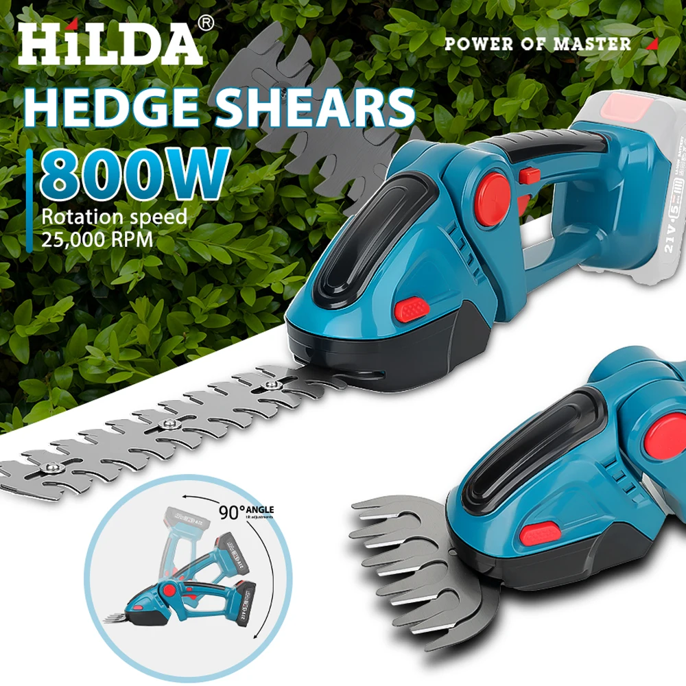 HILDA 2 IN1 Electric Hedge Trimmer Cordless Handheld Weeding Pruning Shear Shrub Mower Garden Tool For Makita 18V Battery