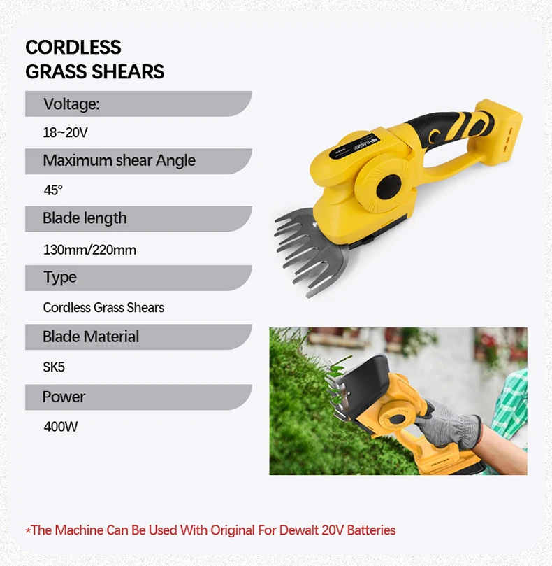 Electric Goddess Brushless For Dewalt 20V Battery Pin 2 in 1 Cordless Grass Shears Garden Hedge Trimmer Rechargeable Power Tool