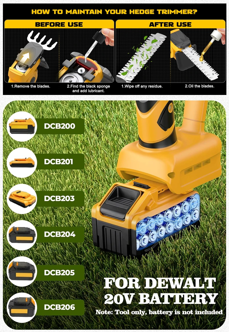 Electric Goddess Brushless For Dewalt 20V Battery Pin 2 in 1 Cordless Grass Shears Garden Hedge Trimmer Rechargeable Power Tool