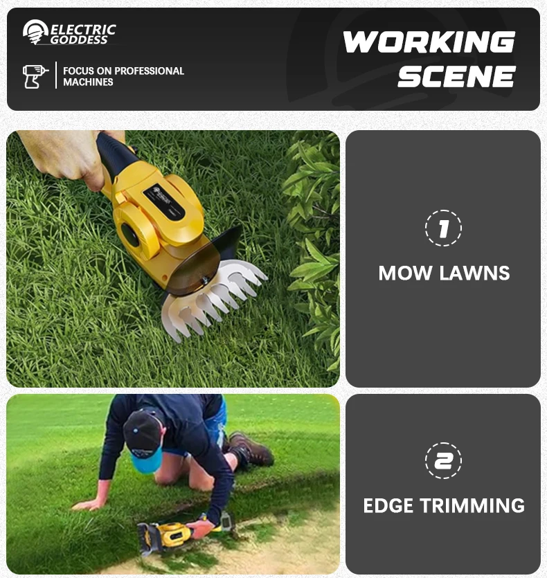 Electric Goddess Brushless For Dewalt 20V Battery Pin 2 in 1 Cordless Grass Shears Garden Hedge Trimmer Rechargeable Power Tool