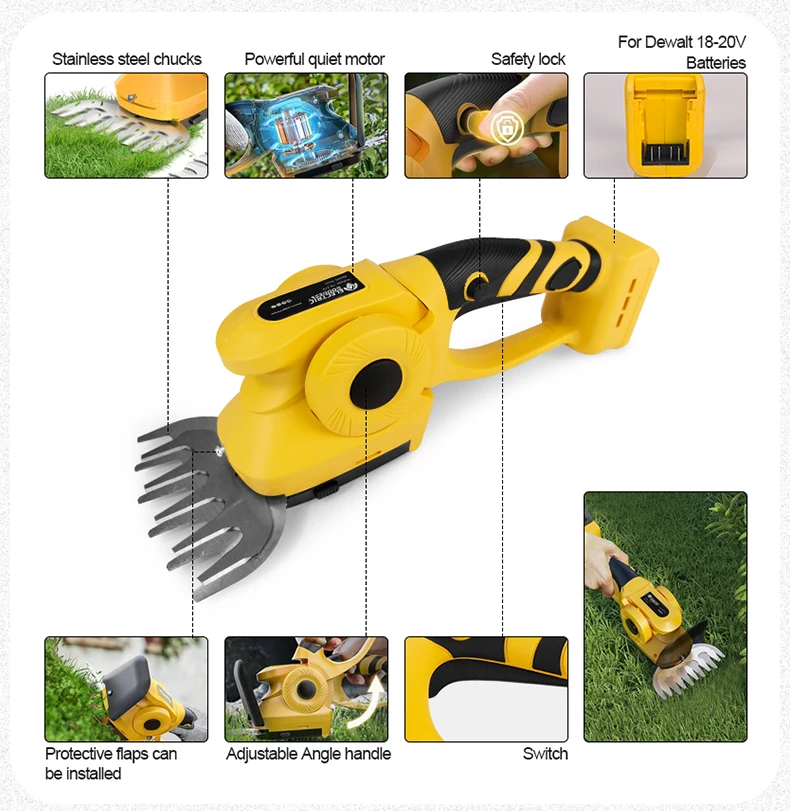 Electric Goddess Brushless For Dewalt 20V Battery Pin 2 in 1 Cordless Grass Shears Garden Hedge Trimmer Rechargeable Power Tool