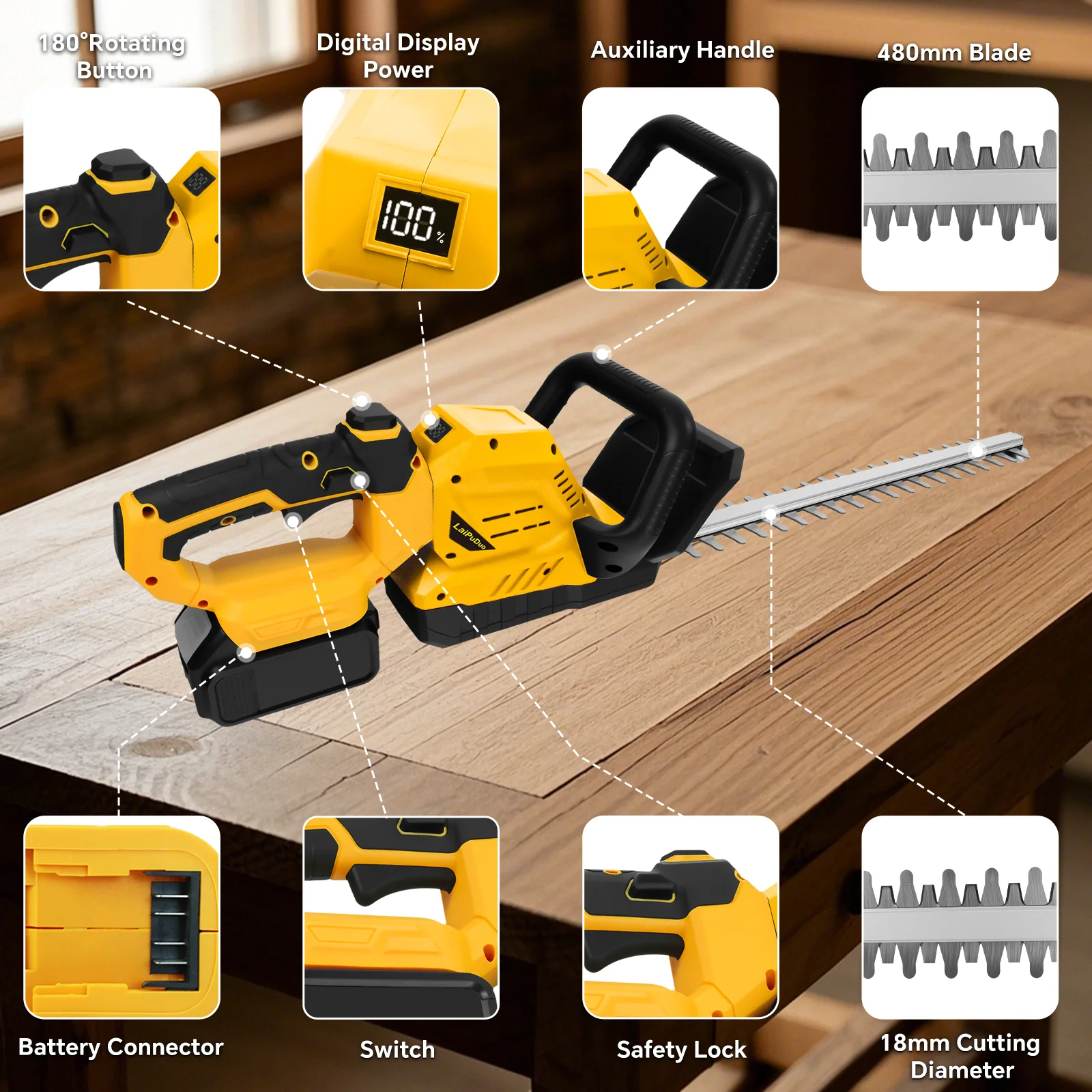 Brushless Electric Hedge Trimmer 3000RPM Cordless Portable Bush Trimmer Lawn Mower Garden Yard Tools For Dewalt 20V Battery Pin