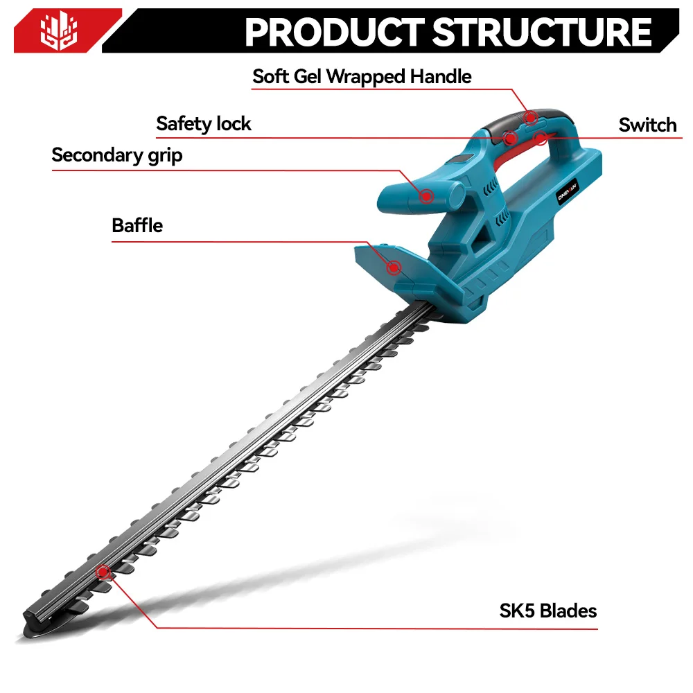 ONEVAN 3000W Electric Hedge Trimmer Handheld Cordless Pruning Saw Garden Hedge Pruner Trimmer Power Tool For Makita Battery Pin