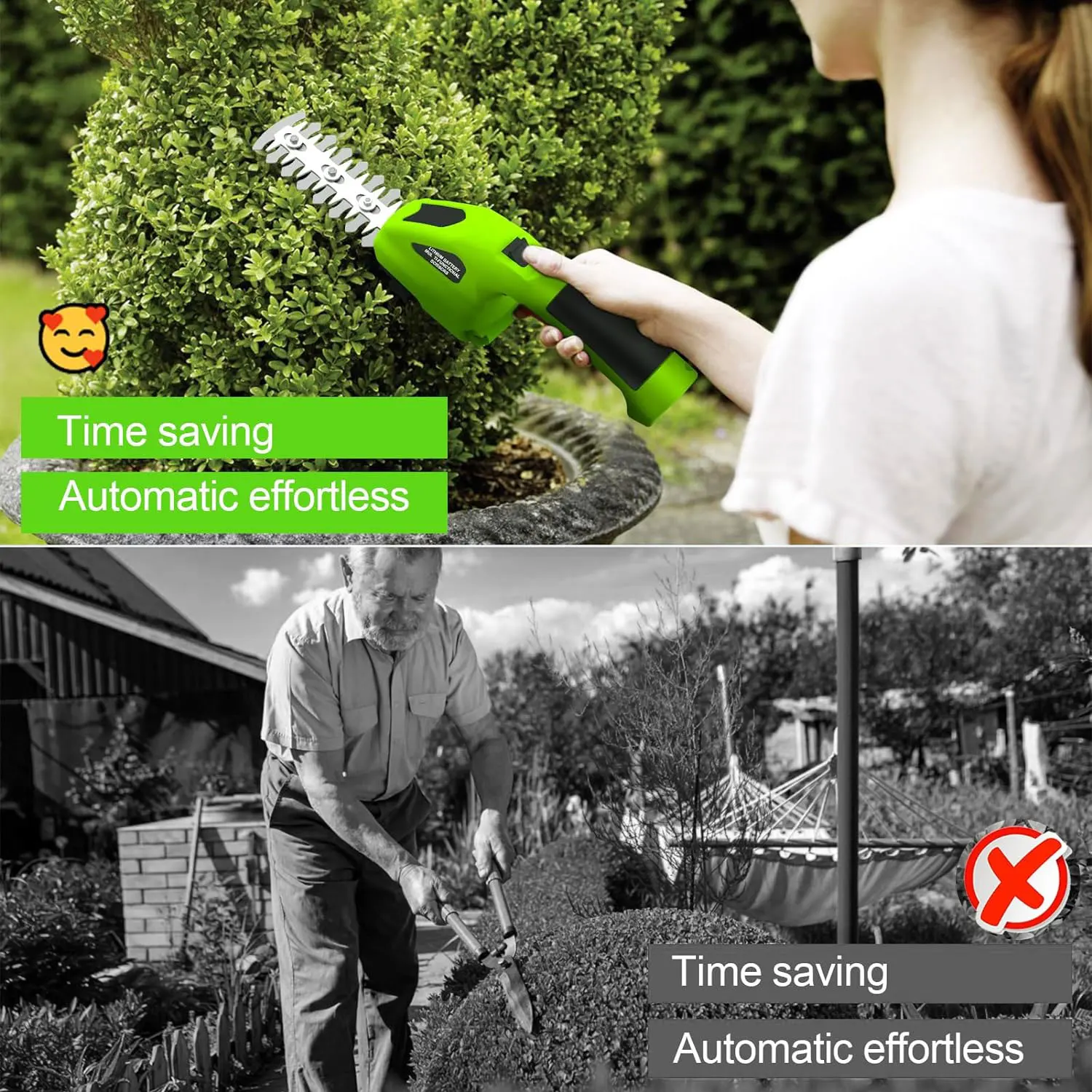 2 In 1 Cordless Electric Hedge Trimmer Rechargeable Handheld Household Lawn Shrub Weeding Pruning Mower Garden Tools
