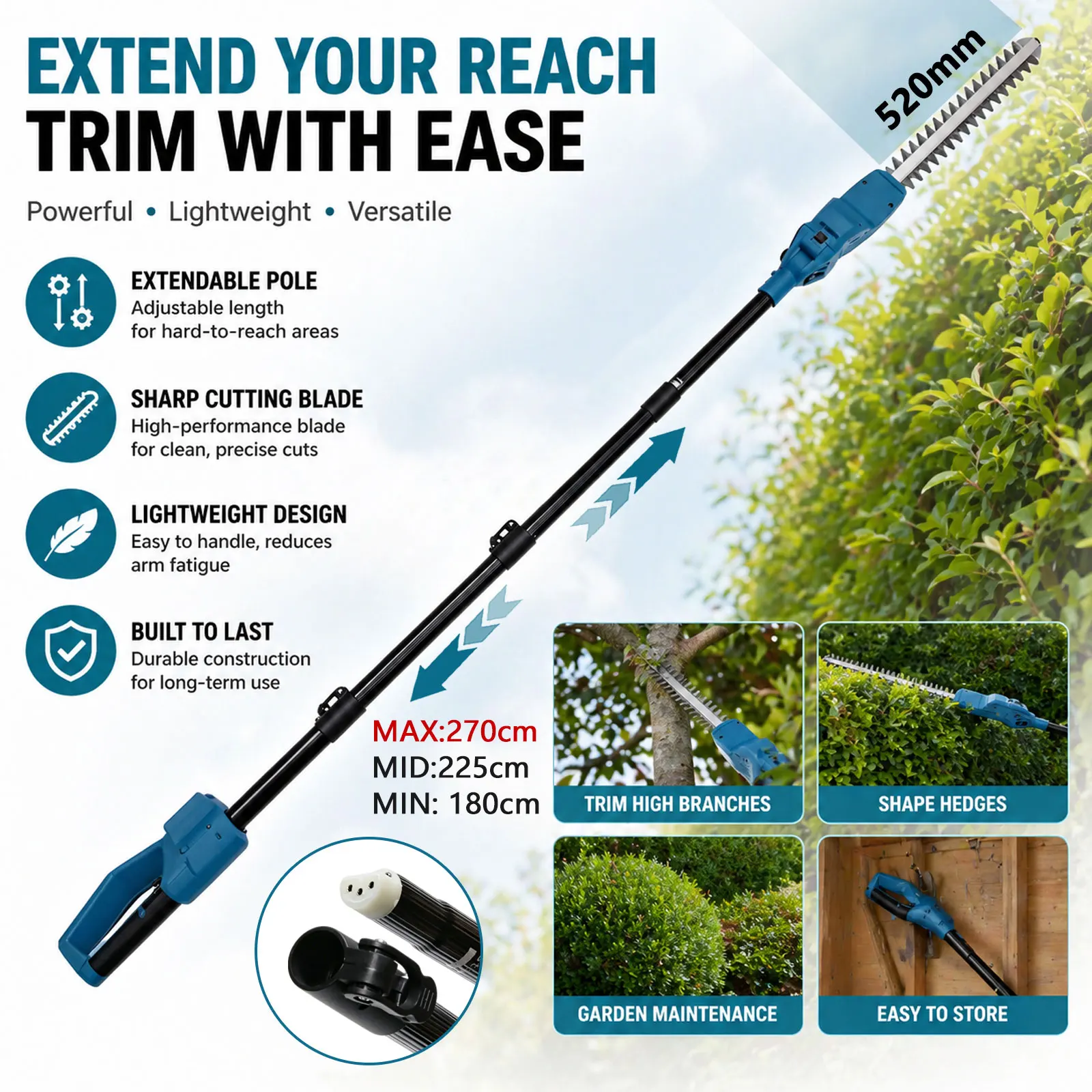 New Electric High Branch Hedge Trimmer Brushless Cordless Telescopic Hedge Shear For Makita 18V Battery Pin Garden Power Tools