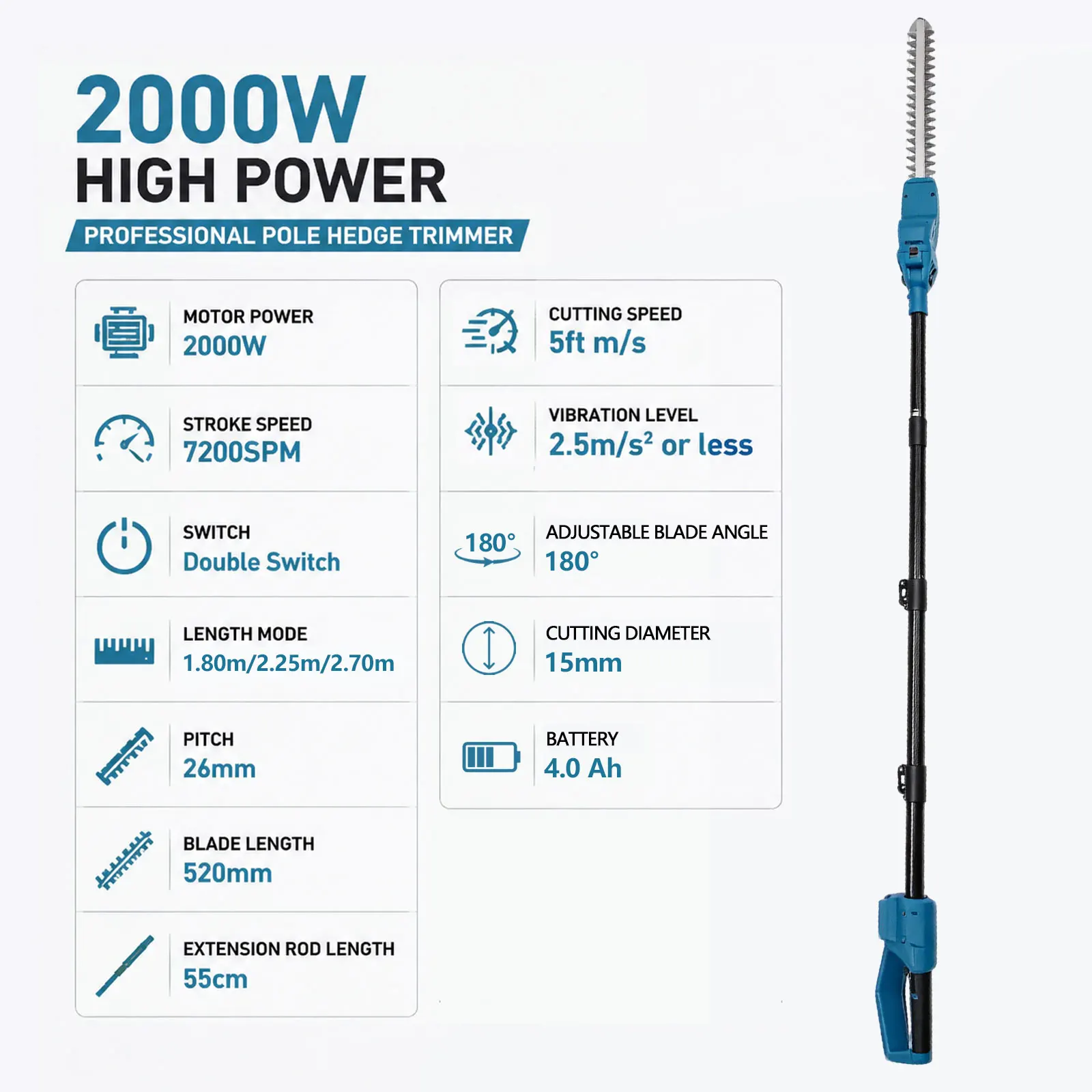 New Electric High Branch Hedge Trimmer Brushless Cordless Telescopic Hedge Shear For Makita 18V Battery Pin Garden Power Tools