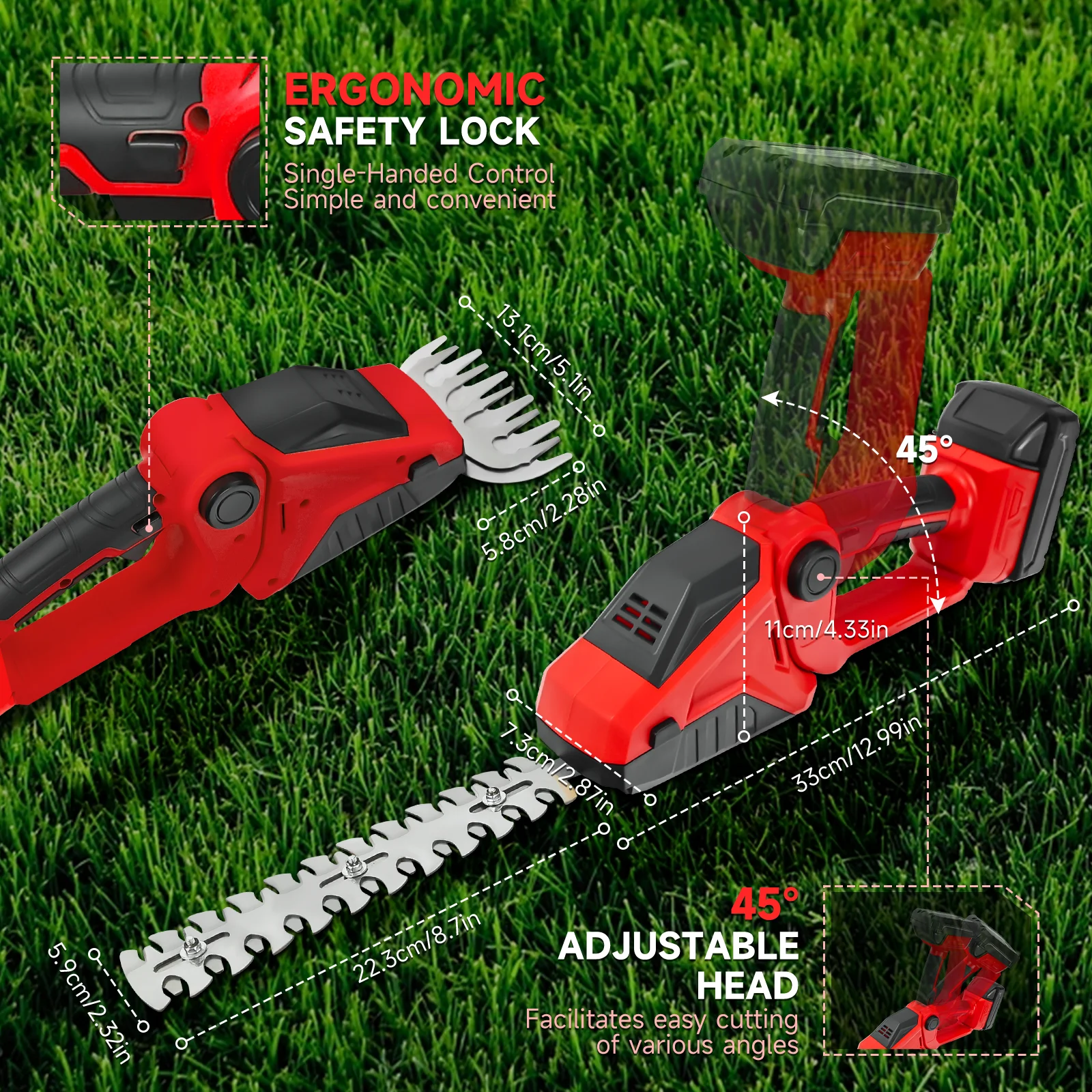 Cordless Hedge Trimmer for Milwaukee 18V Battery 2 in 1 Handheld Electric Hedge Trimmer Grass Shears Garden Tool (No Battery)