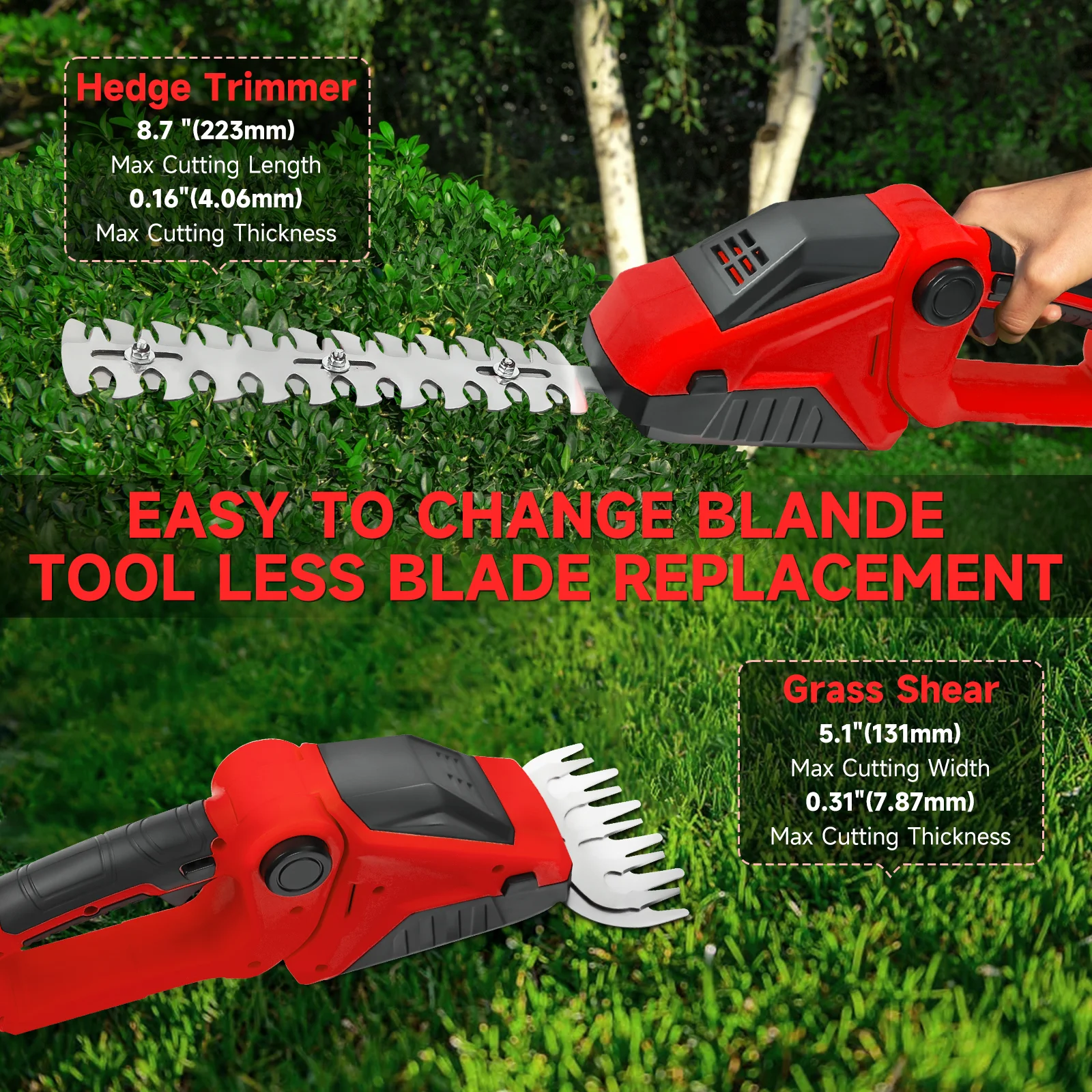 Cordless Hedge Trimmer for Milwaukee 18V Battery 2 in 1 Handheld Electric Hedge Trimmer Grass Shears Garden Tool (No Battery)
