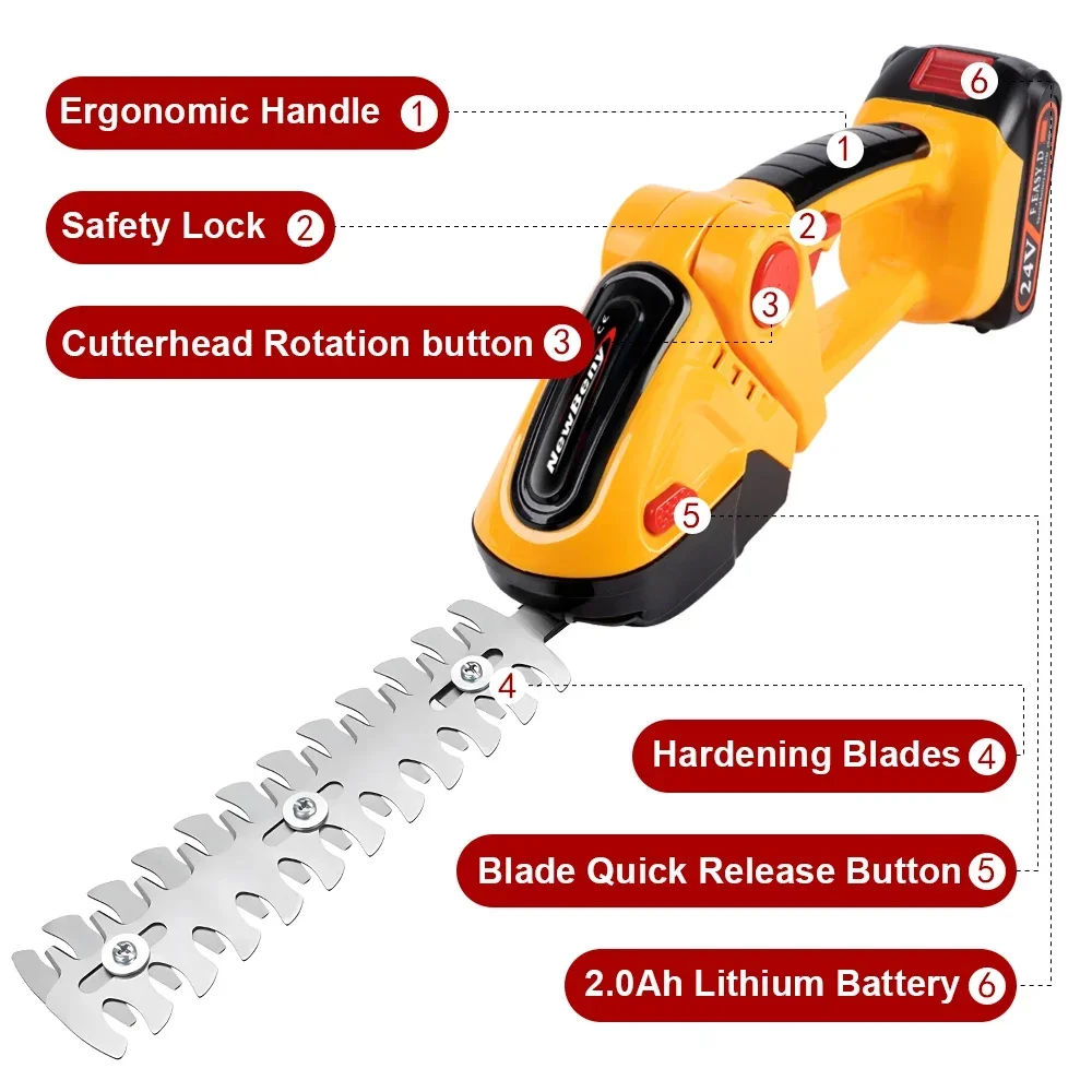 2 IN 1 Cordless Electric Hedge Trimmer 20000RPM Rechargeable Handheld Household Shrub Weeding Pruning Mower Garden Tools