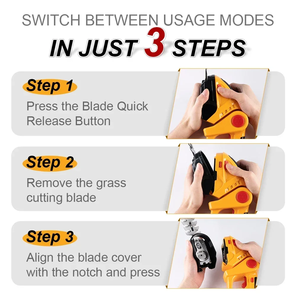 2 IN 1 Cordless Electric Hedge Trimmer 20000RPM Rechargeable Handheld Household Shrub Weeding Pruning Mower Garden Tools