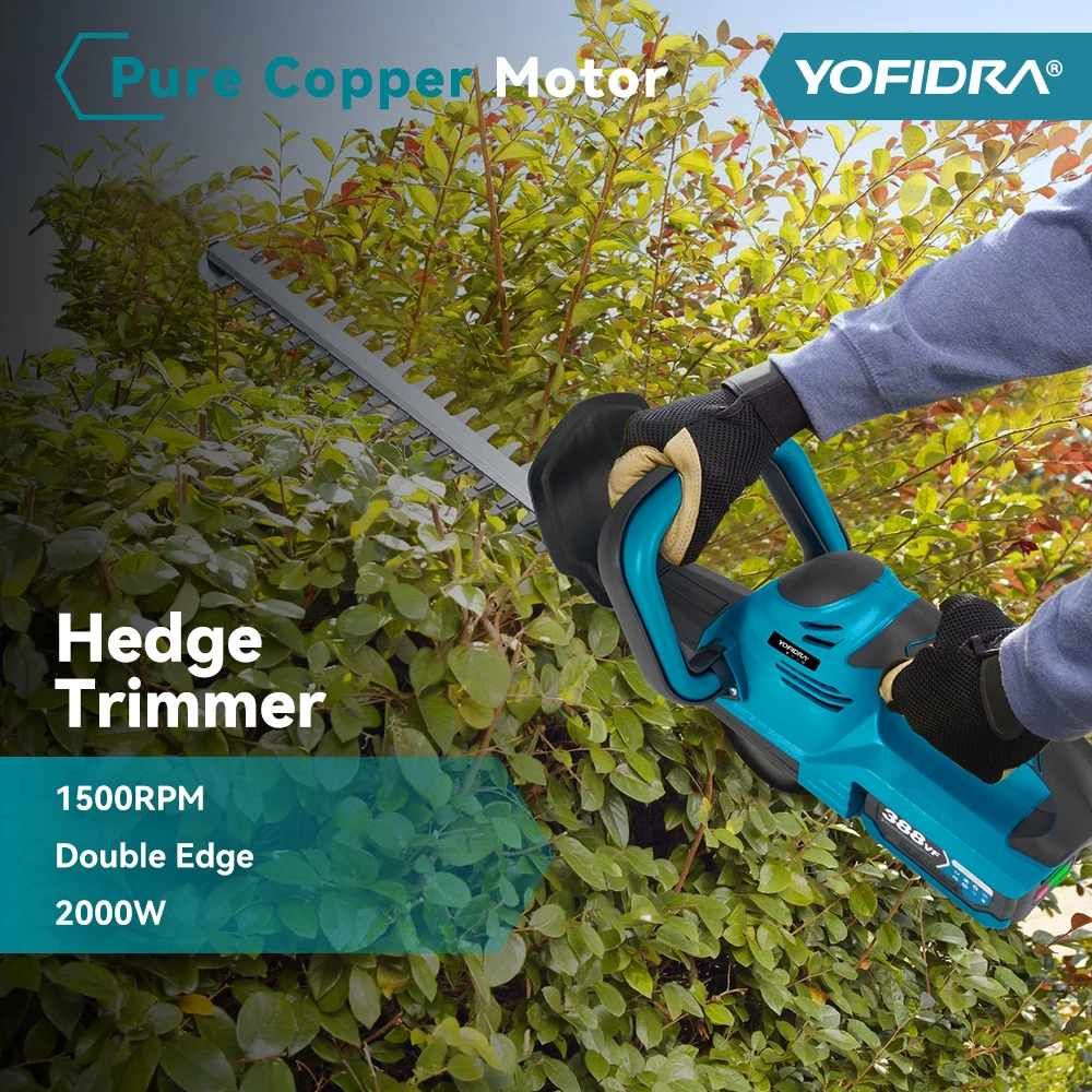 YOFIDRA 2000W Electric Hedge Trimmer 15000RPM Cordless Lawn Mower Hedge Pruner Trimmer Garden Power Tool For Makita Battery Pin