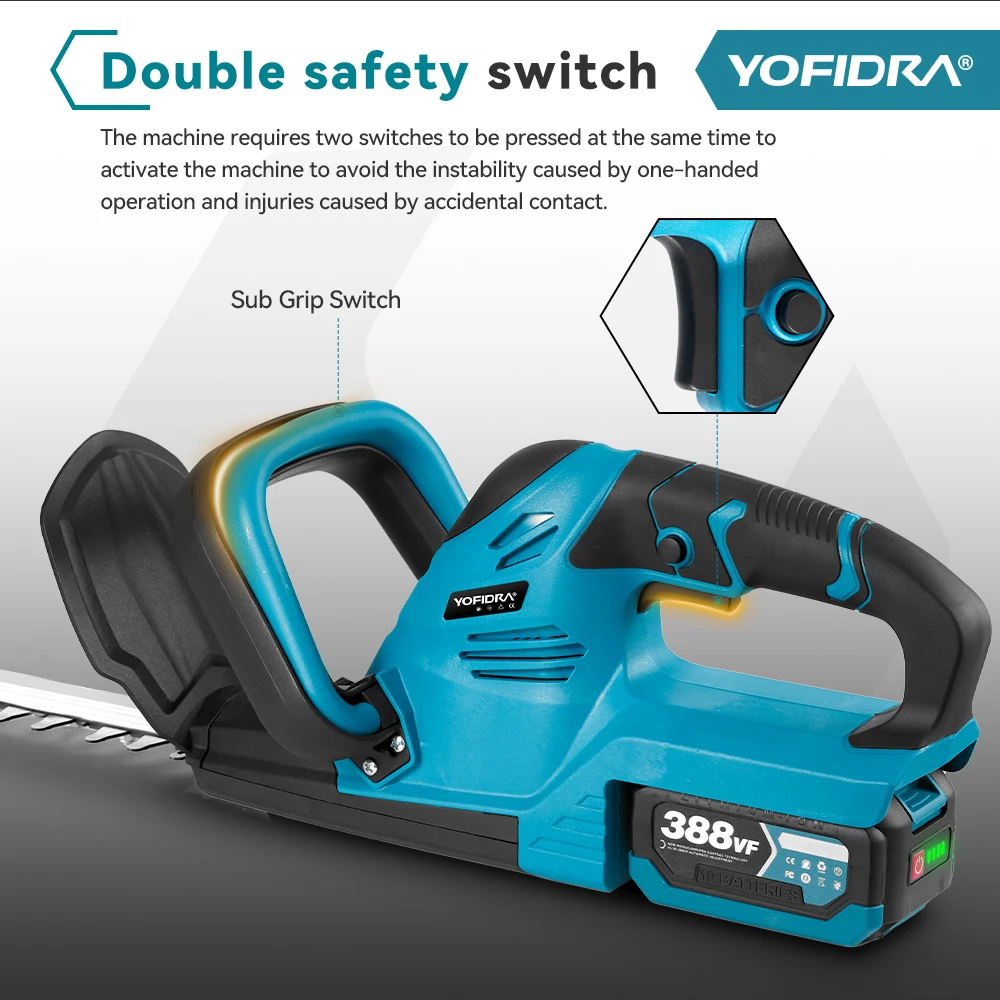 YOFIDRA 2000W Electric Hedge Trimmer 15000RPM Cordless Lawn Mower Hedge Pruner Trimmer Garden Power Tool For Makita Battery Pin
