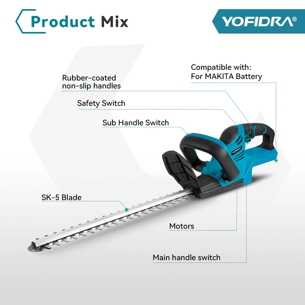 YOFIDRA 2000W Electric Hedge Trimmer 15000RPM Cordless Lawn Mower Hedge Pruner Trimmer Garden Power Tool For Makita Battery Pin