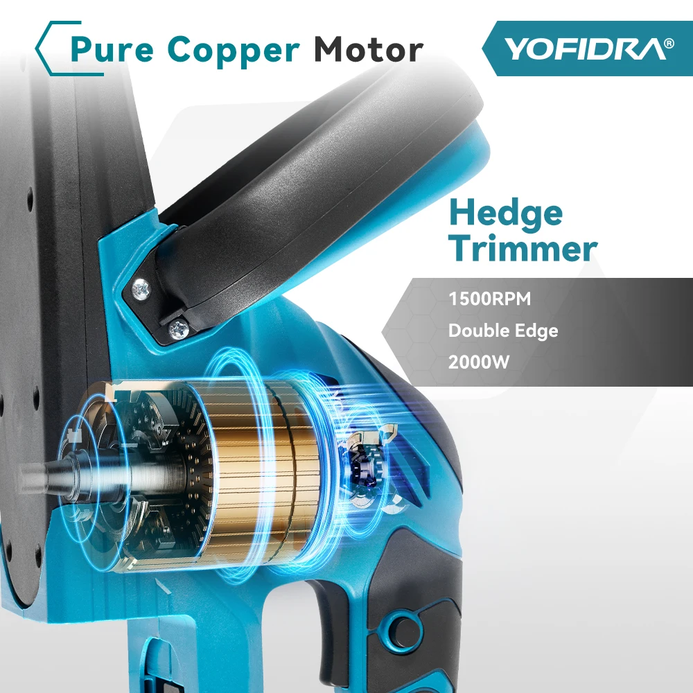 YOFIDRA 2000W Electric Hedge Trimmer 15000RPM Cordless Lawn Mower Hedge Pruner Trimmer Garden Power Tool For Makita Battery Pin