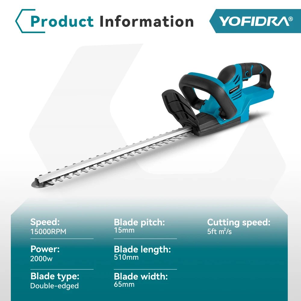 YOFIDRA 2000W Electric Hedge Trimmer 15000RPM Cordless Lawn Mower Hedge Pruner Trimmer Garden Power Tool For Makita Battery Pin