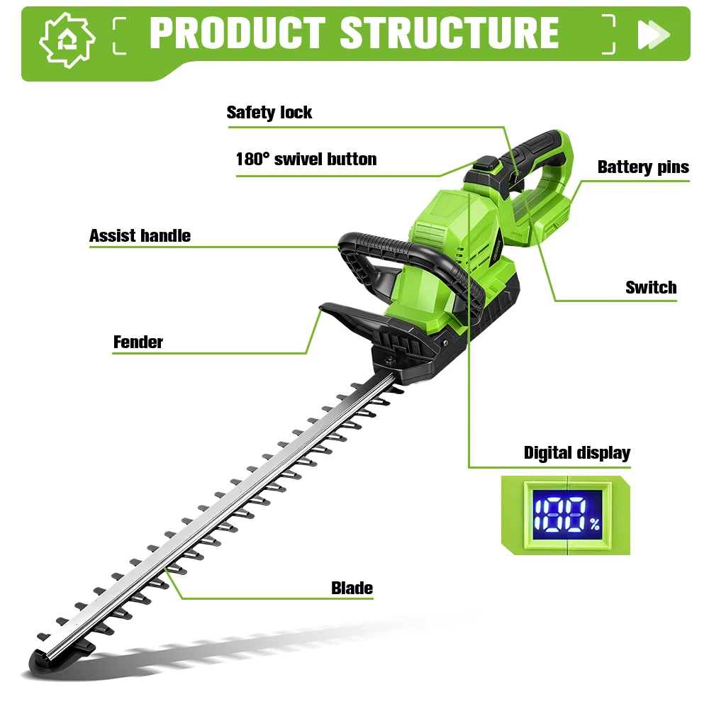 ONEGREEN 2000W Cordless Electric Hedge Trimmer 25000RPM Multifunctional Lawn Garden Pruning Power Tools For Makita Battery Pin