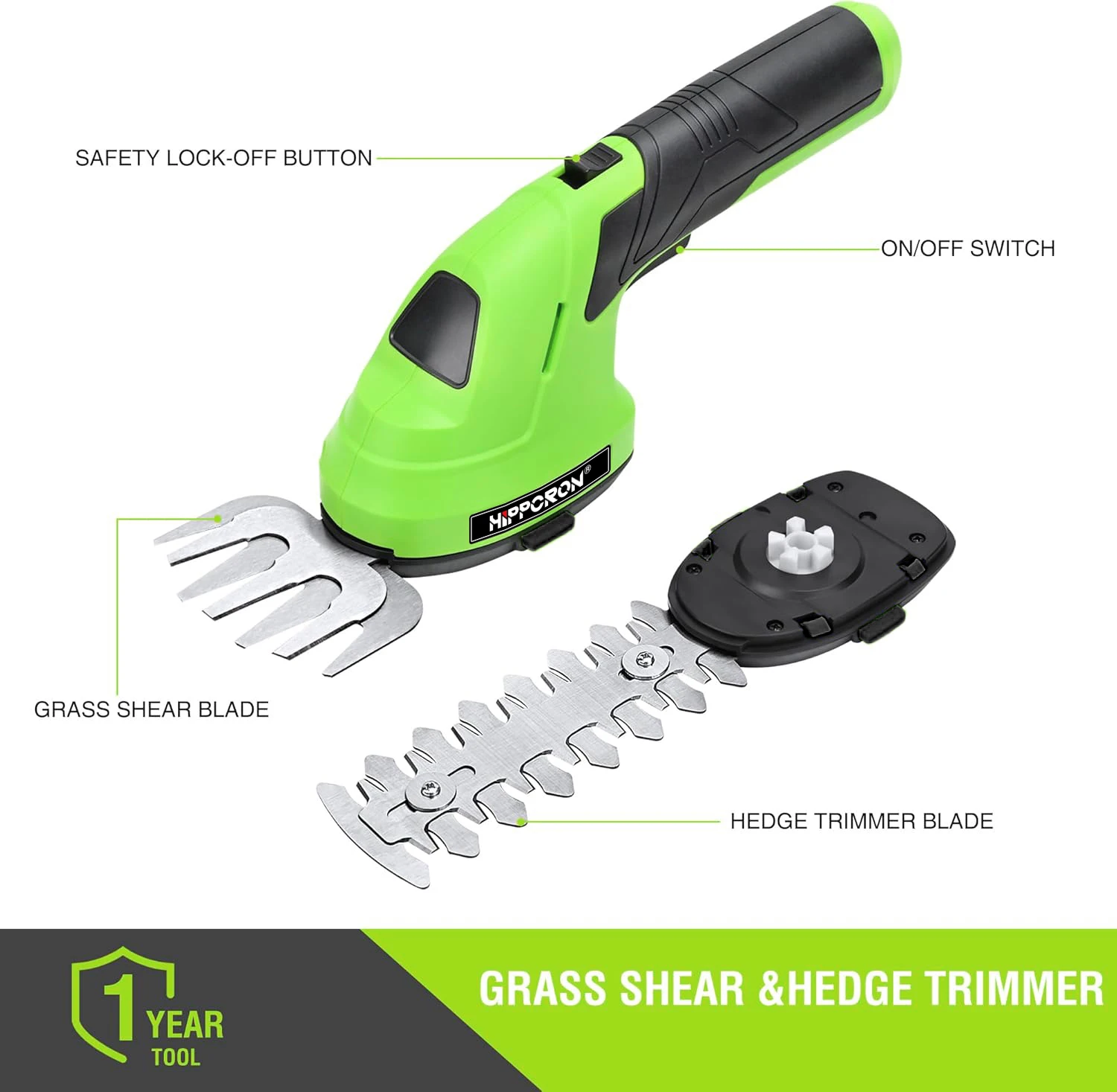 Hippcron 2-in-1 Handheld Electric Hedge Trimmer Small Household Lawn Mower Lightweight Shrub Trimmer Green Garden Bush Trimmer
