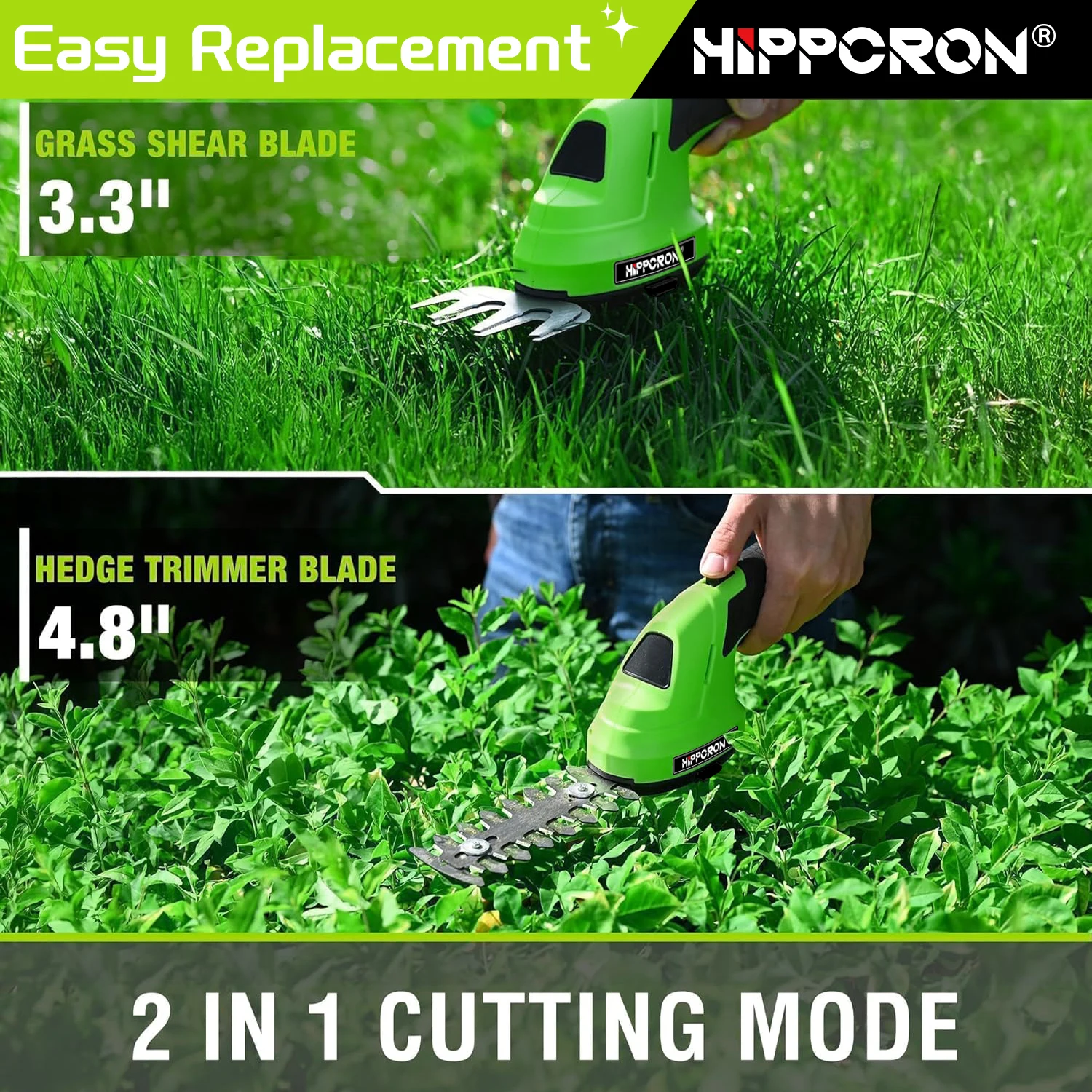 Hippcron 2-in-1 Handheld Electric Hedge Trimmer Small Household Lawn Mower Lightweight Shrub Trimmer Green Garden Bush Trimmer