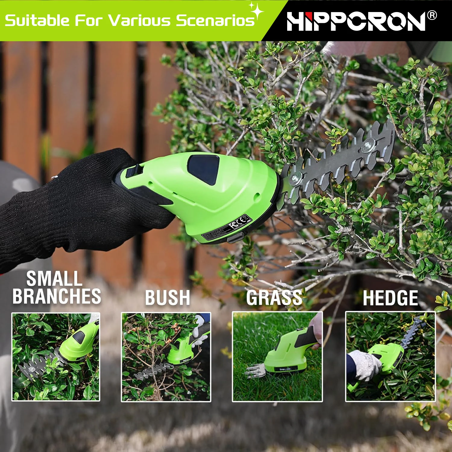 Hippcron 2-in-1 Handheld Electric Hedge Trimmer Small Household Lawn Mower Lightweight Shrub Trimmer Green Garden Bush Trimmer