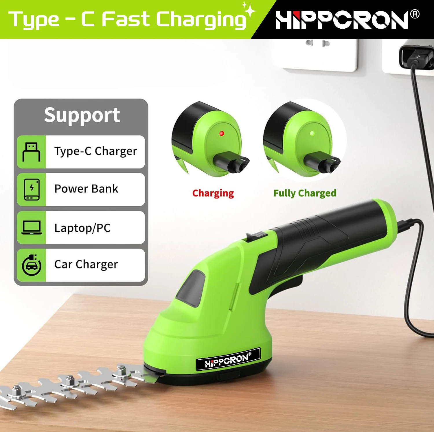 Hippcron 2-in-1 Handheld Electric Hedge Trimmer Small Household Lawn Mower Lightweight Shrub Trimmer Green Garden Bush Trimmer