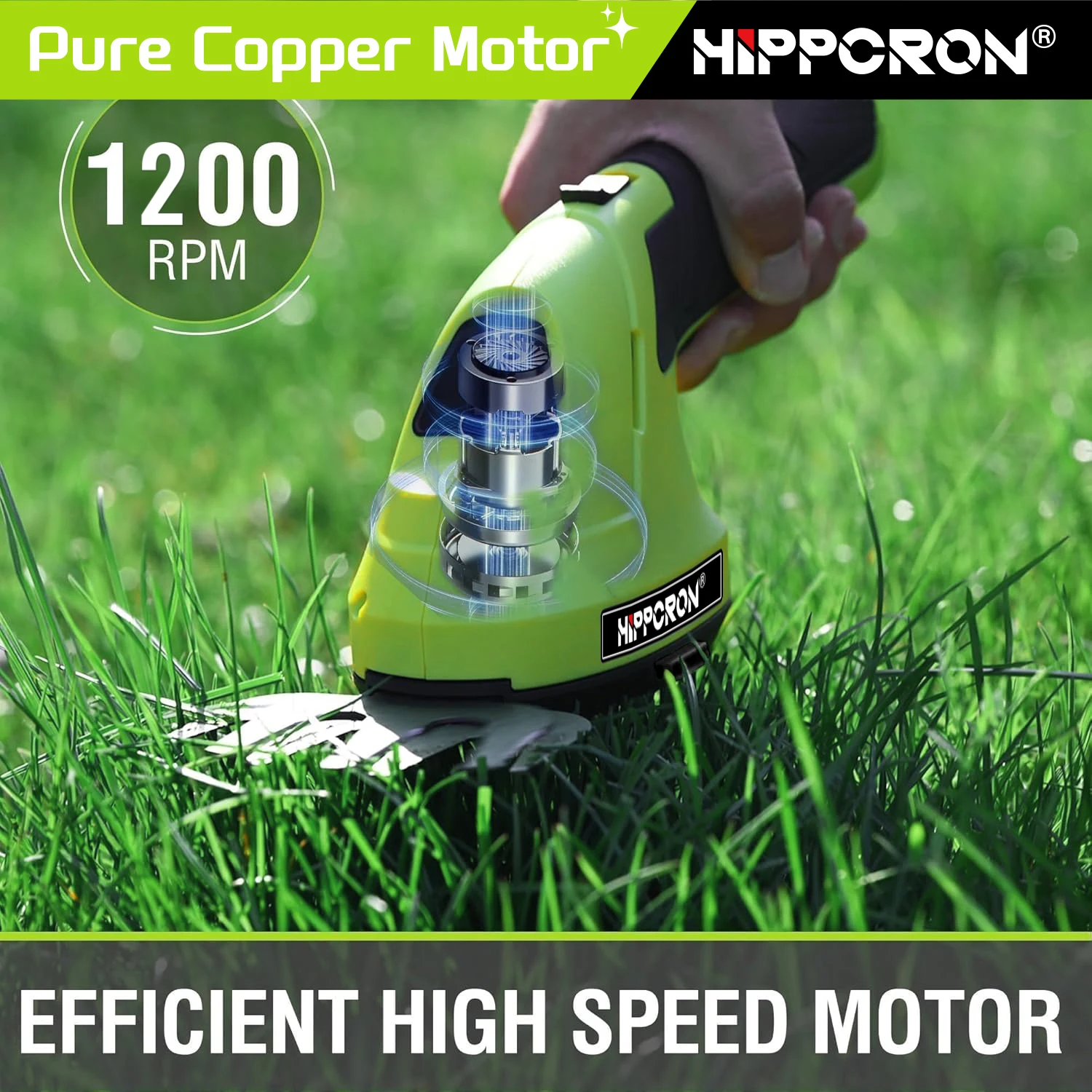 Hippcron 2-in-1 Handheld Electric Hedge Trimmer Small Household Lawn Mower Lightweight Shrub Trimmer Green Garden Bush Trimmer