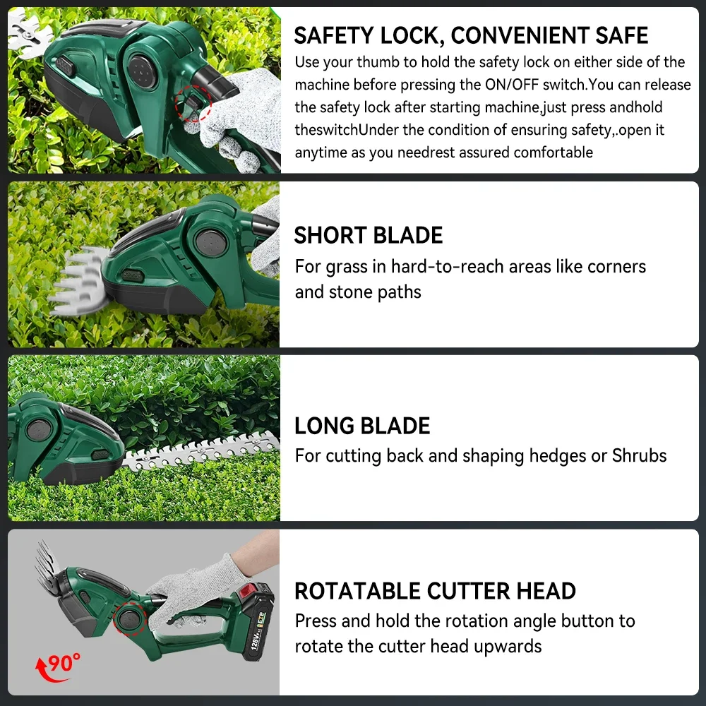 20000RPM 2 IN 1 Cordless Electric Hedge Trimmer Rechargeable Handheld Household Shrub Weeding Pruning Mower Garden Tools