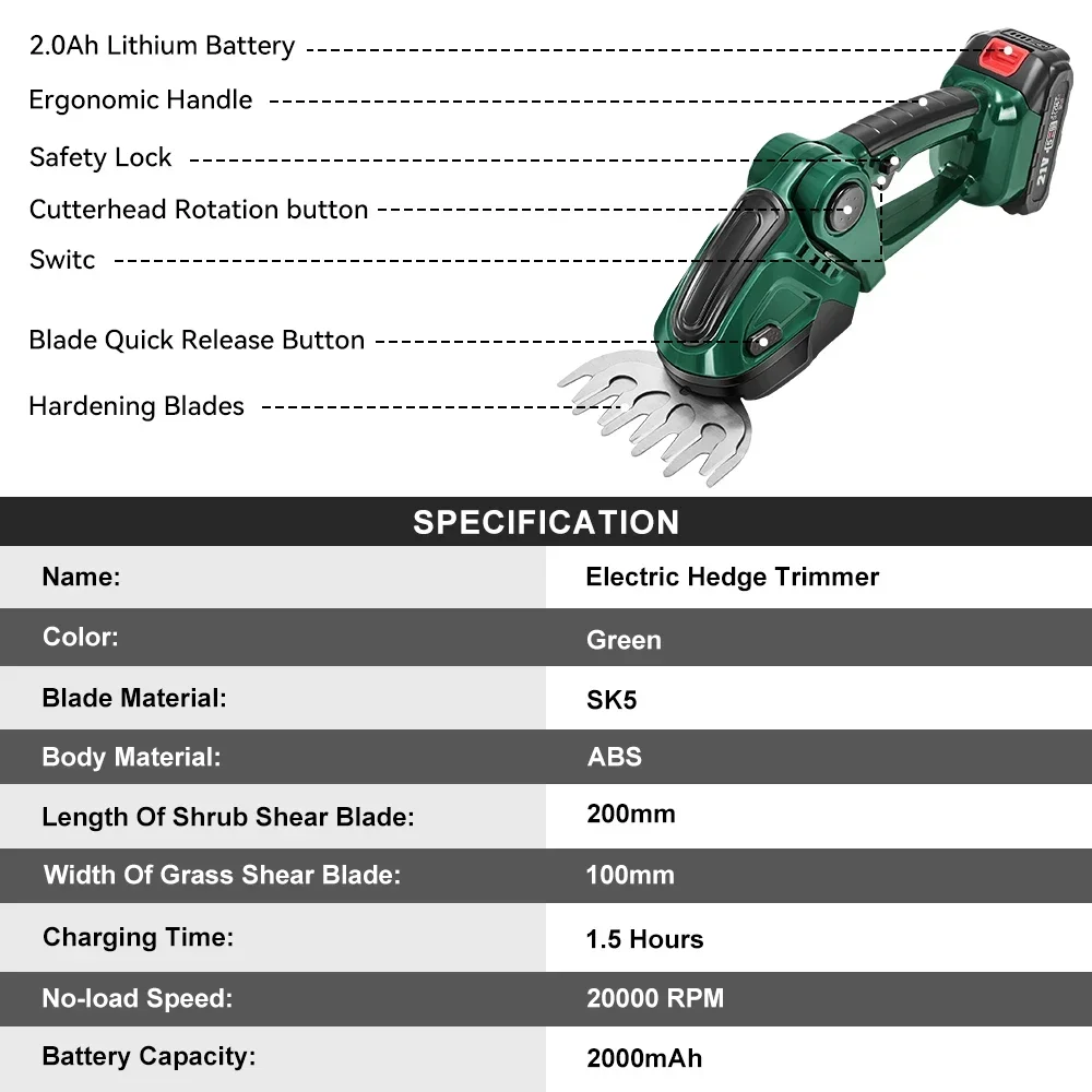 20000 RPM 2 IN 1 Electric Hedge Trimmer Cordless Portable High Power Lawn Mower Pruner Weeding Garden Tool For Makita 18VBattery