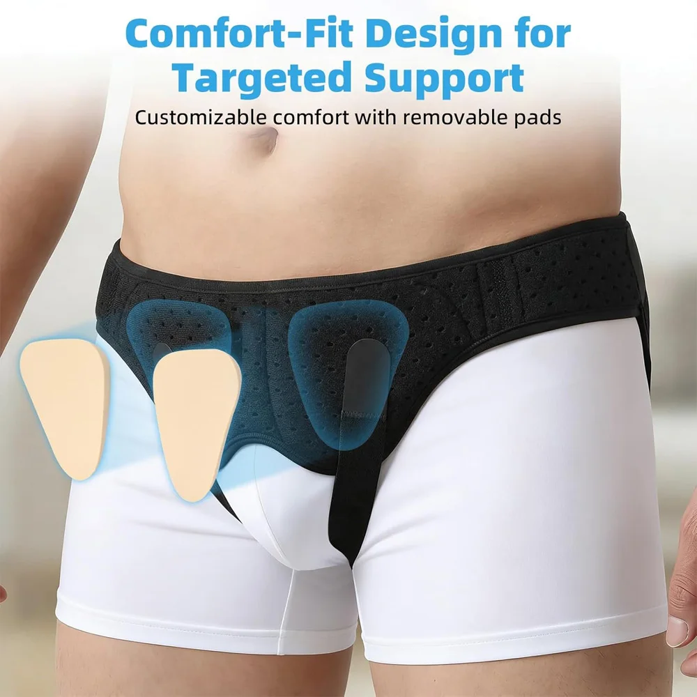 Hernia Belt for Bilateral, Double/Single Inguinal, Groin Hernia Support Truss for Men Women, with 2 Removable Compression Pads