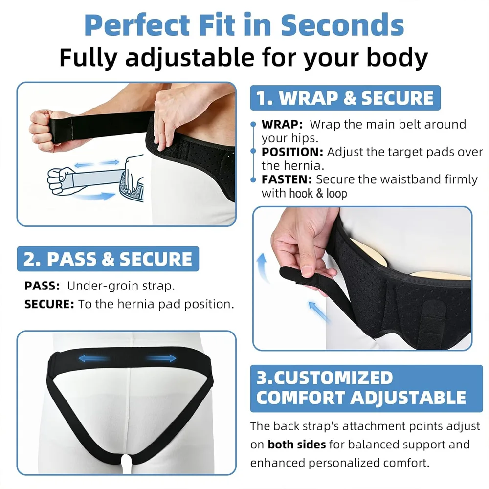 Hernia Belt for Bilateral, Double/Single Inguinal, Groin Hernia Support Truss for Men Women, with 2 Removable Compression Pads