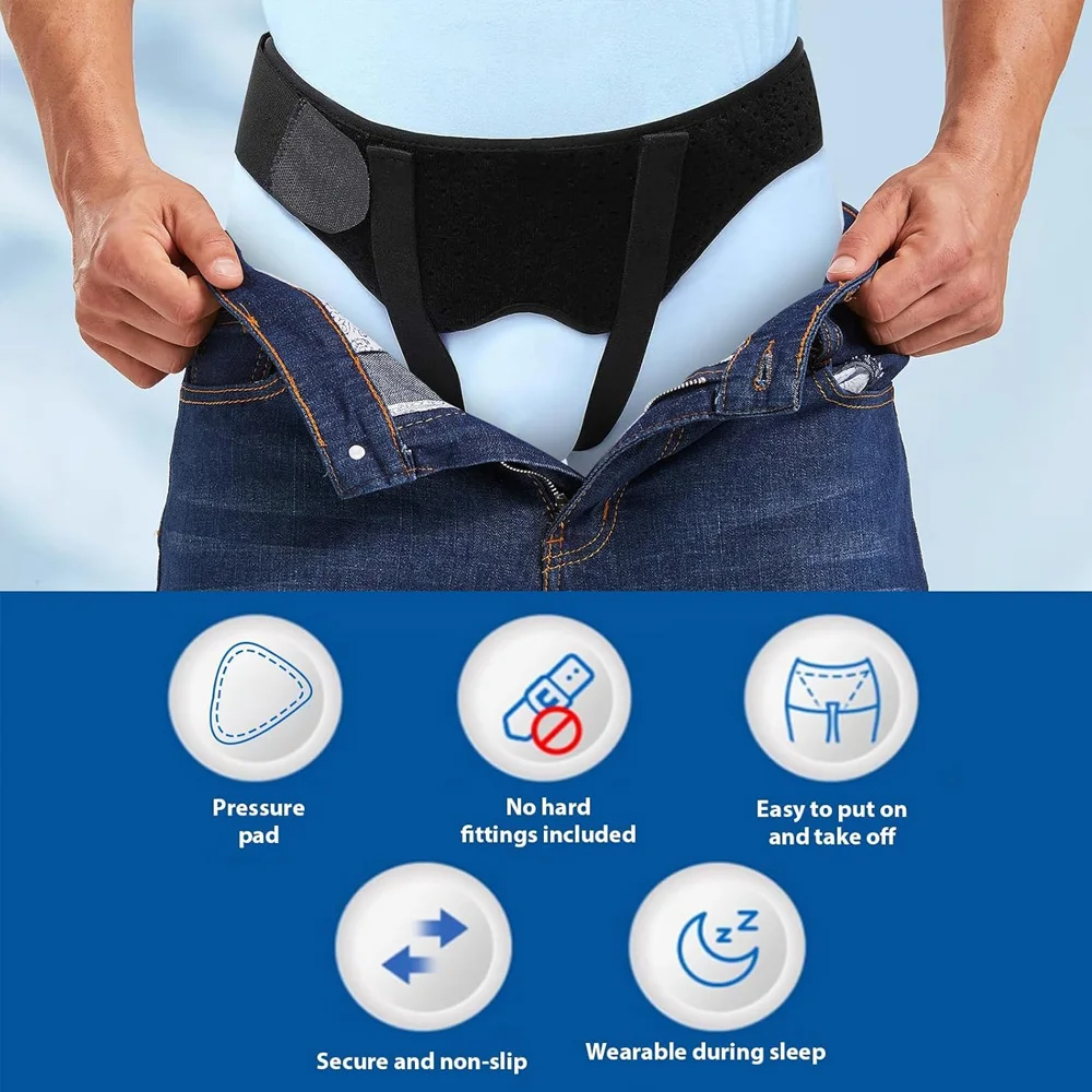 Hernia Belt for Bilateral, Double/Single Inguinal, Groin Hernia Support Truss for Men Women, with 2 Removable Compression Pads