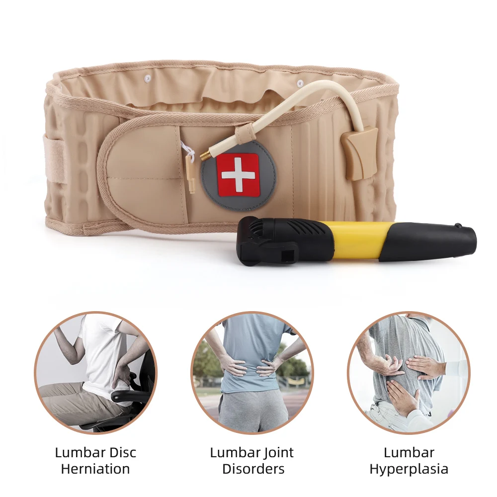 Unisex Inflatable Waist Belt with PU Leather Air Traction Back Support for Low Back Pain Relief Adjustable Adult Protective Gear
