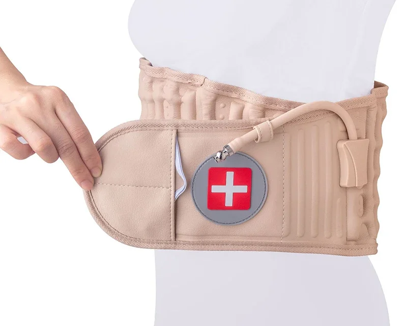 Unisex Inflatable Waist Belt with PU Leather Air Traction Back Support for Low Back Pain Relief Adjustable Adult Protective Gear
