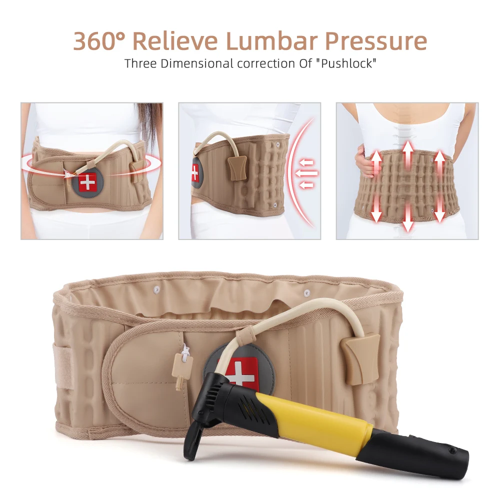 Unisex Inflatable Waist Belt with PU Leather Air Traction Back Support for Low Back Pain Relief Adjustable Adult Protective Gear