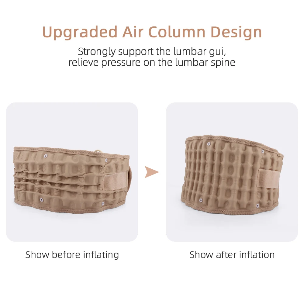 Unisex Inflatable Waist Belt with PU Leather Air Traction Back Support for Low Back Pain Relief Adjustable Adult Protective Gear