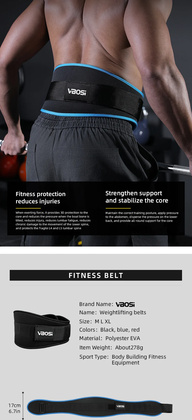 VBOSi 1 Piece Adjustable Weightlifting Belt β Strong Core Support for Gym, Training & Powerlifting