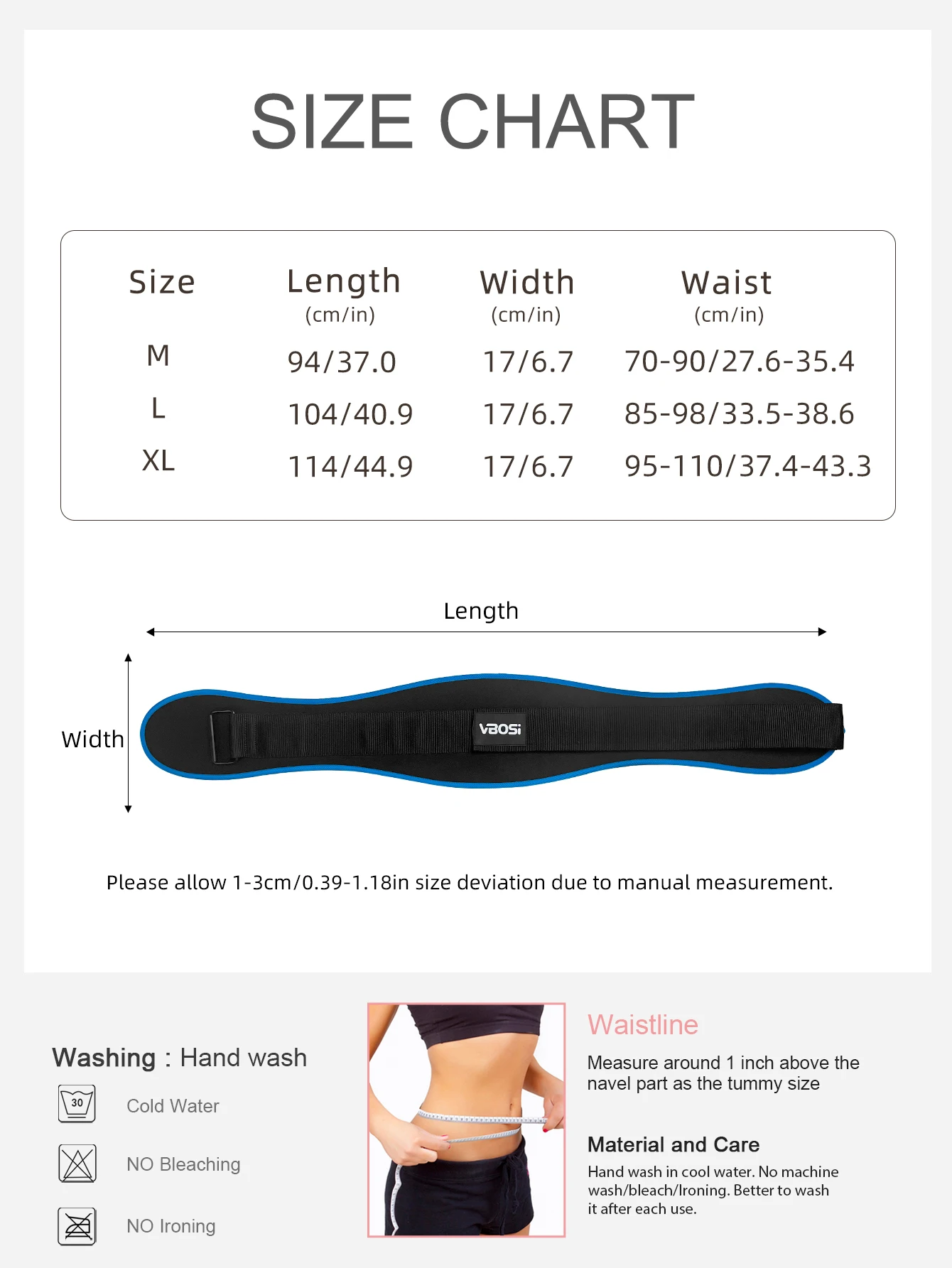 VBOSi 1 Piece Adjustable Weightlifting Belt β Strong Core Support for Gym, Training & Powerlifting