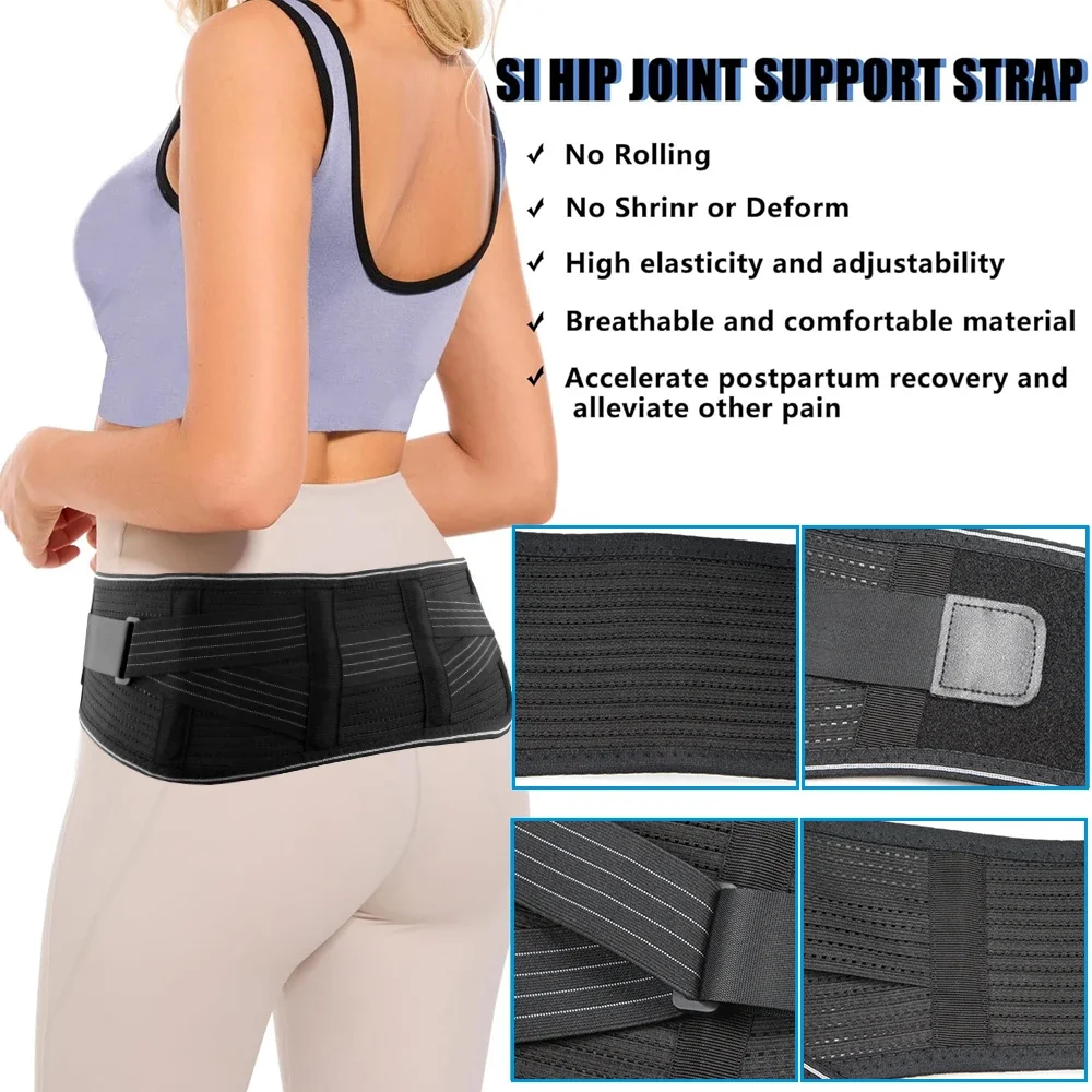 Sacroiliac SI Joint Belt with Dual Tension Straps, Breathable Pelvic Support Brace for Sciatica, Postpartum Recovery & Hip Pain