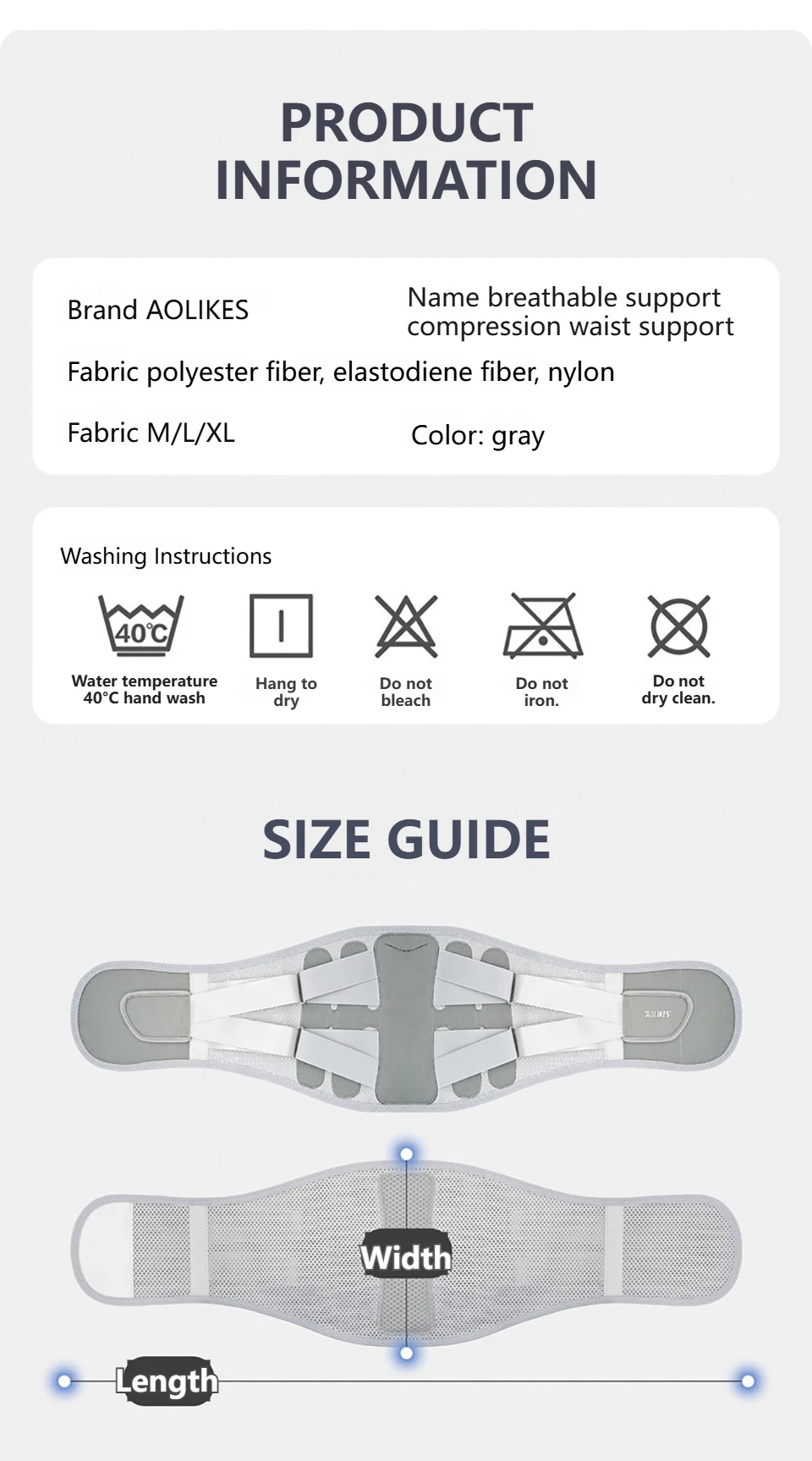 AOLIKES Back Brace for Lower Back Pain, Ergonomic Bionic Support , Adjustable Lumbar Support Belt for Men & Women