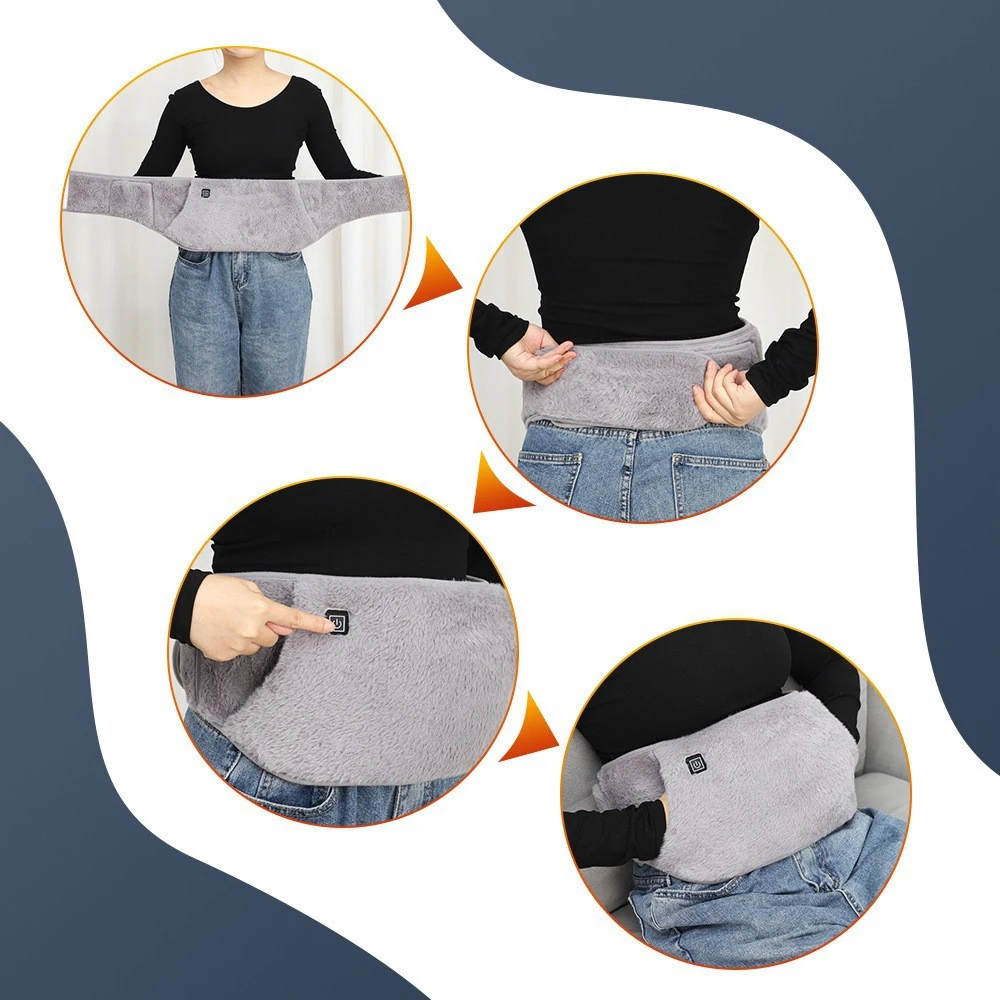 RGGMQQ 1PCS USB Heating Waist Belt - Portable Heated Pad with Hand Pockets, 3 Heat Levels, Back Pain Relief (No Power Bank)