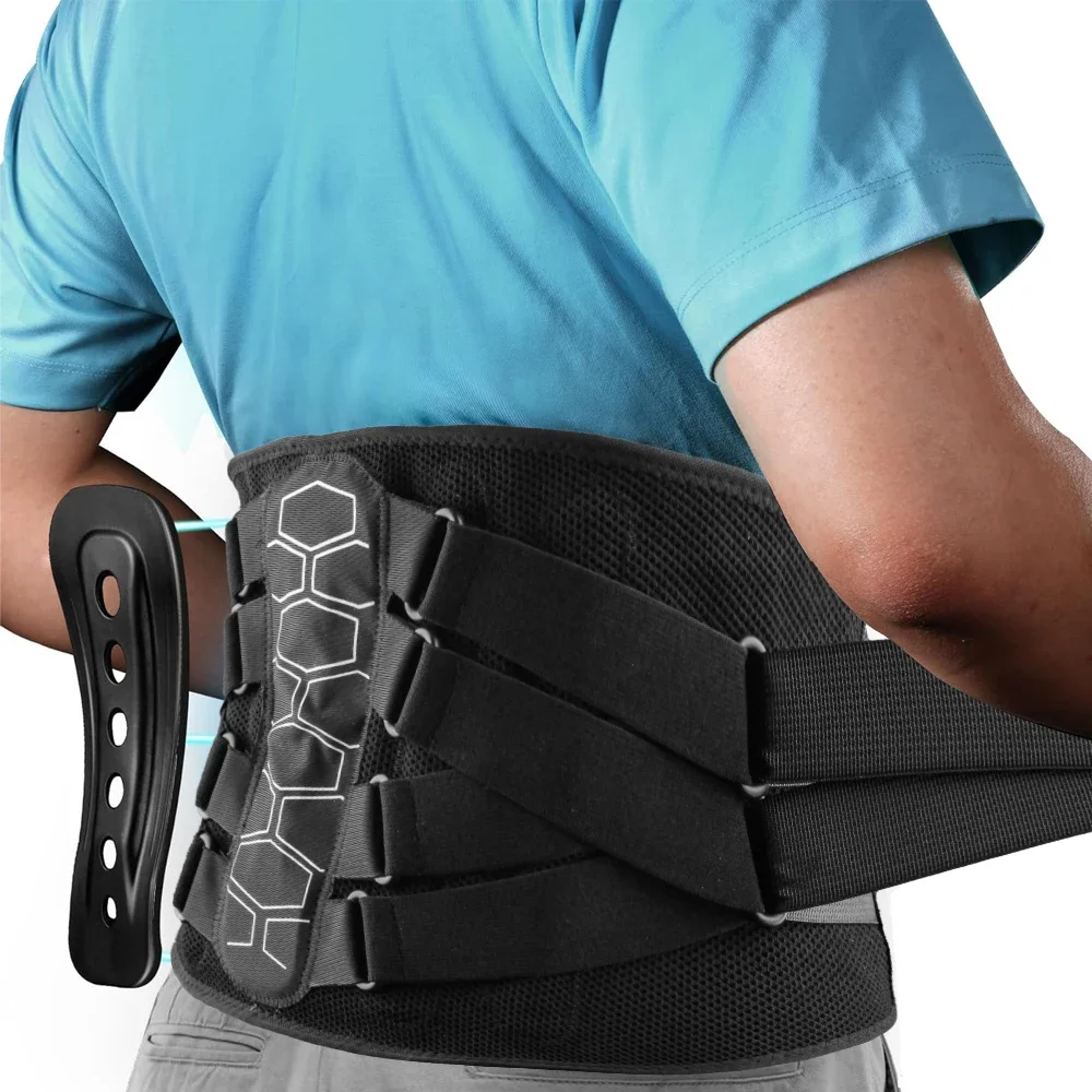 Adjustable Back Brace Pulley System, Sciatica, Herniated Disc, Scoliosis, Lumbar Support Belt with Aluminum Stays for Work Daily