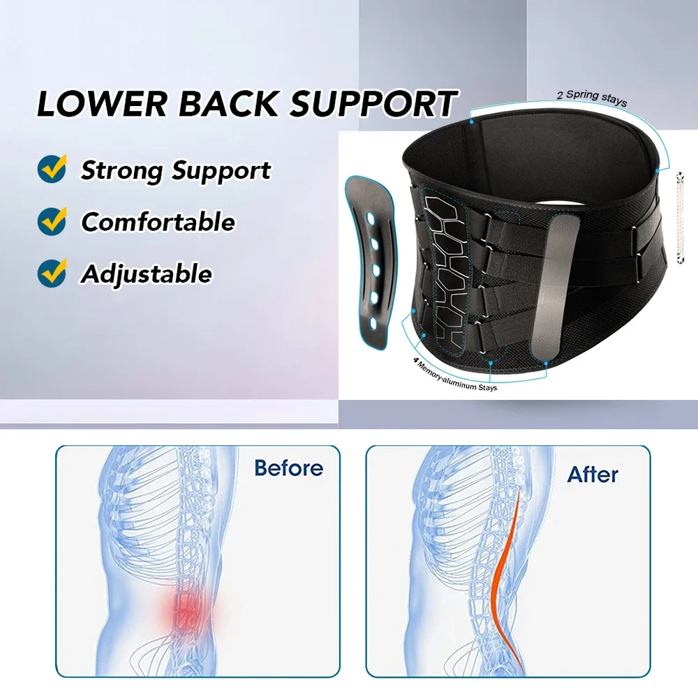 Adjustable Back Brace Pulley System, Sciatica, Herniated Disc, Scoliosis, Lumbar Support Belt with Aluminum Stays for Work Daily