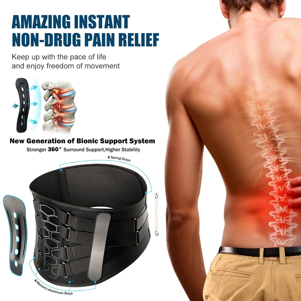 Adjustable Back Brace Pulley System, Sciatica, Herniated Disc, Scoliosis, Lumbar Support Belt with Aluminum Stays for Work Daily