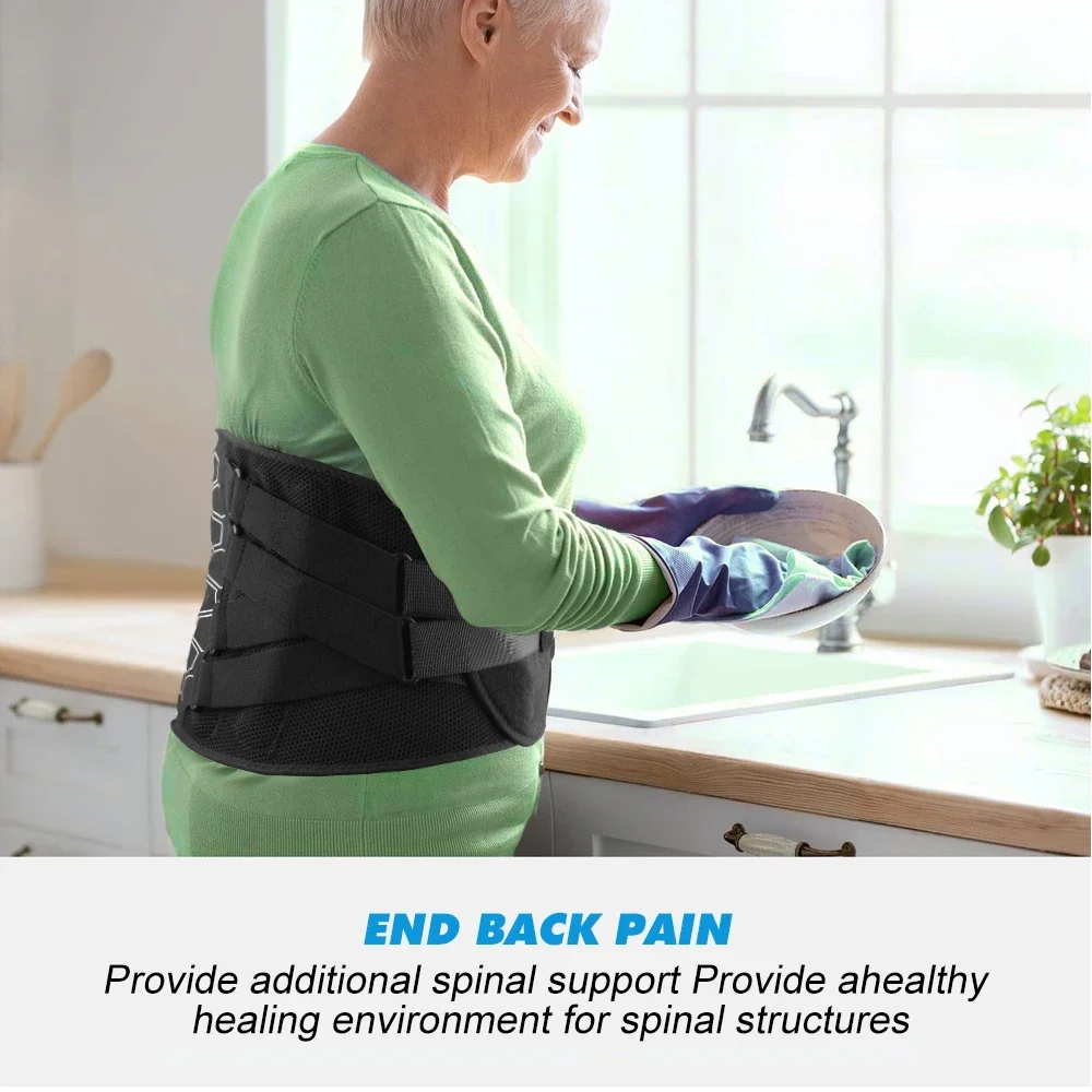 Adjustable Back Brace Pulley System, Sciatica, Herniated Disc, Scoliosis, Lumbar Support Belt with Aluminum Stays for Work Daily